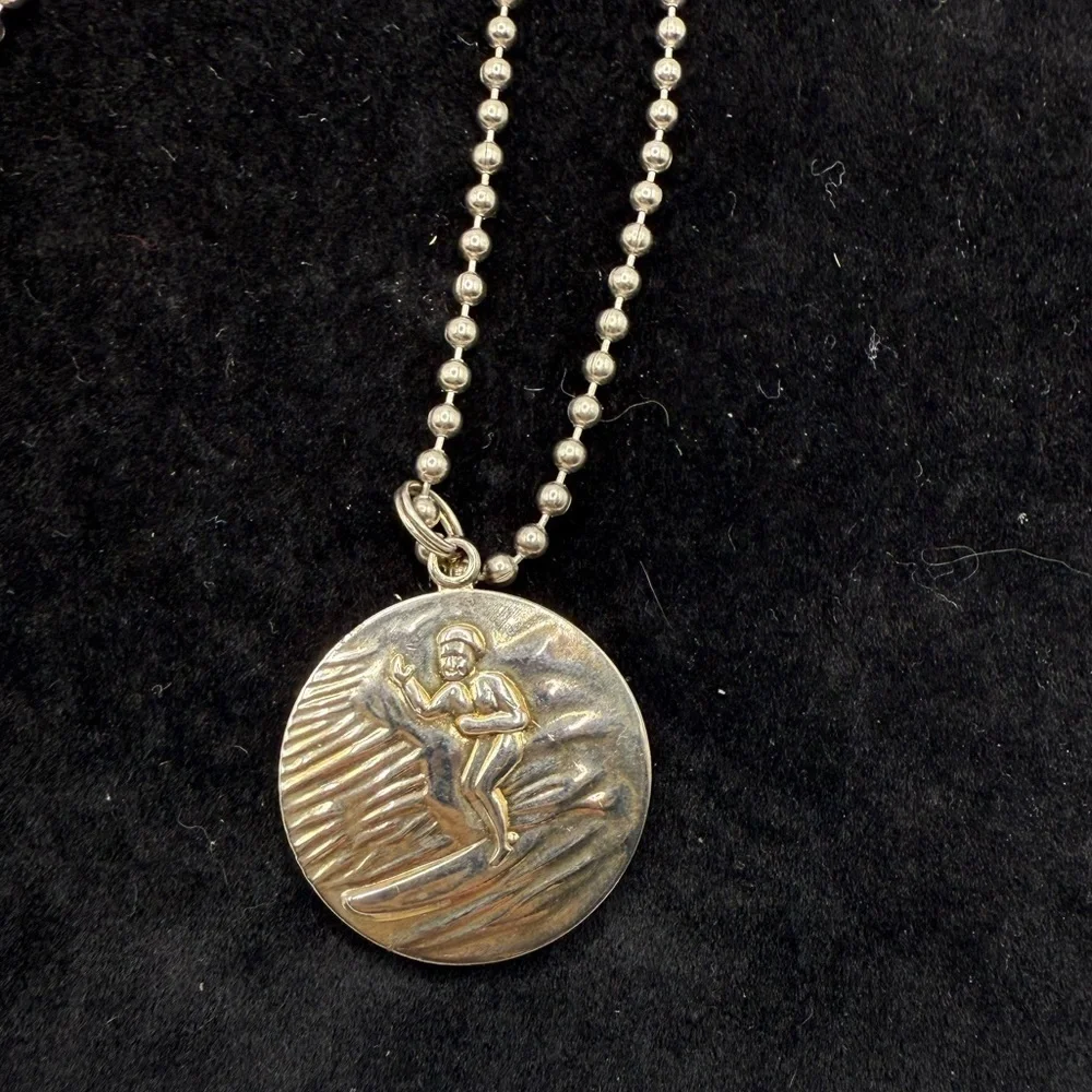 Get Back Designs St. Christopher Protect Us Surf Necklace – Aqua & Yellow